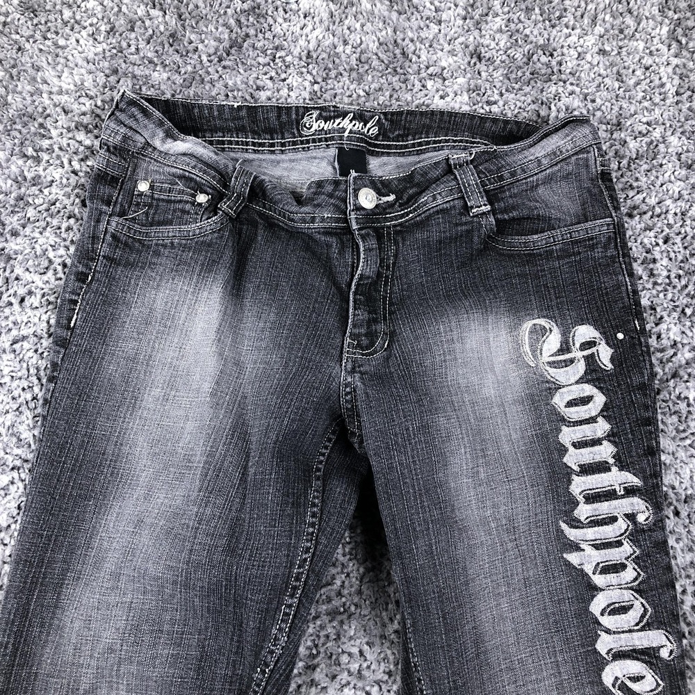 Southpole Jeans Juniors 11 Gray Bootcut Charcoal Wash Embroidered Wings Logo - Picture 3 of 11